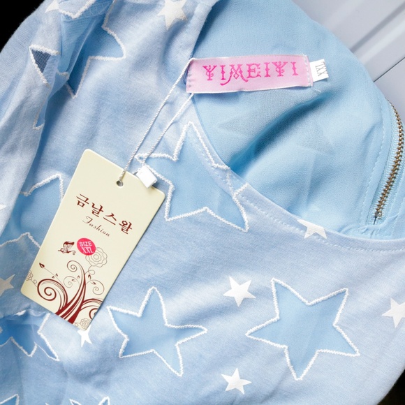 Yimeiyi Sky Blue Chiffon Star Cutout Top Size XXL - Picture 6 of 6